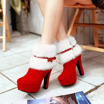  Новост зимата 2022 г., дамски обувки, червени ботильоны, дамски обувки на висок ток, дамски топли къси ботуши, черни обувки, дамски обувки XL