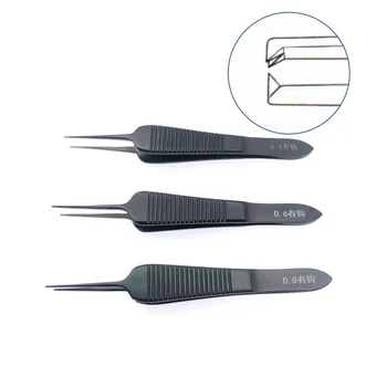  Черни Тъканни Щипки от Неръждаема стомана с Назъбен 0,4 мм / 0.6 mm / 0,8 мм Офталмологични Хирургични Инструменти с дължина 85 мм