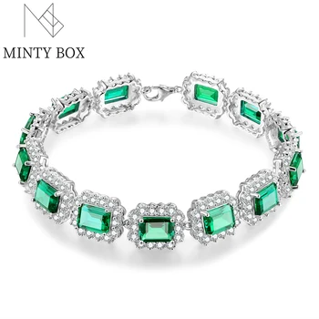  Mintybox Emerald Муассанит Гривни Със Скъпоценни Камъни, 100% Сребро 925 Проба За Жени Луксозна Гривна Чар Вечерни Подаръци Бижута