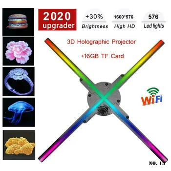 WiFi 3D Проектор с голограммой, управление на вентилатор, Холографски дисплей, 576 светодиода, Холограми, 55/56 см, Магазин Wi-Fi/PC Control, Декор за парти