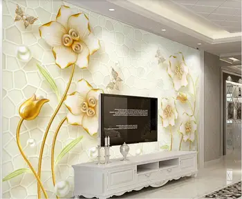  Потребителски стенописи 3d фото тапет Релеф бижута цвете лилия начало декор хол 3d стенописи тапети за стени d 3