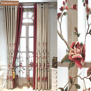  Обичай завеса Нов китайски имитационный бродирана коприна висококачествен вила сватбена стая плат гъста завеса тюл панел C728