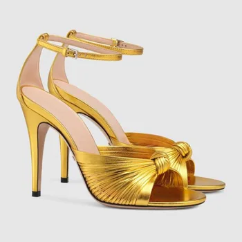  MKKHOU/Модни дамски сандали; колекция 2020 г.; Летни новите златисти сандали с отворени пръсти на висок ток-висок ток 12 см; открита дамски обувки ; размери 34-45