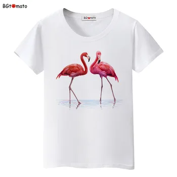  BGtomato Риза в стил харадзюку, Модни Топове, Свободна тениска, тениска с принтом фламинго, женски Художествени Ризи, Ежедневни блузи, Риза в стил харадзюку с анимационни герои